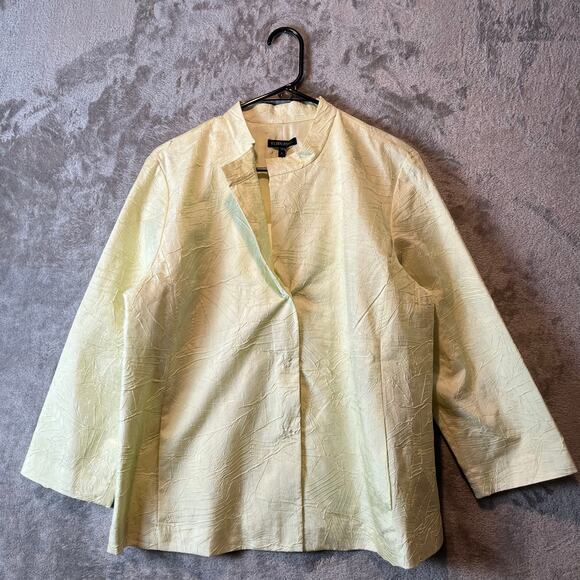 Eileen Fisher Jackets & Blazers - Eileen Fisher Green Crinkled Jacket Women's‎ Size Large Silk New